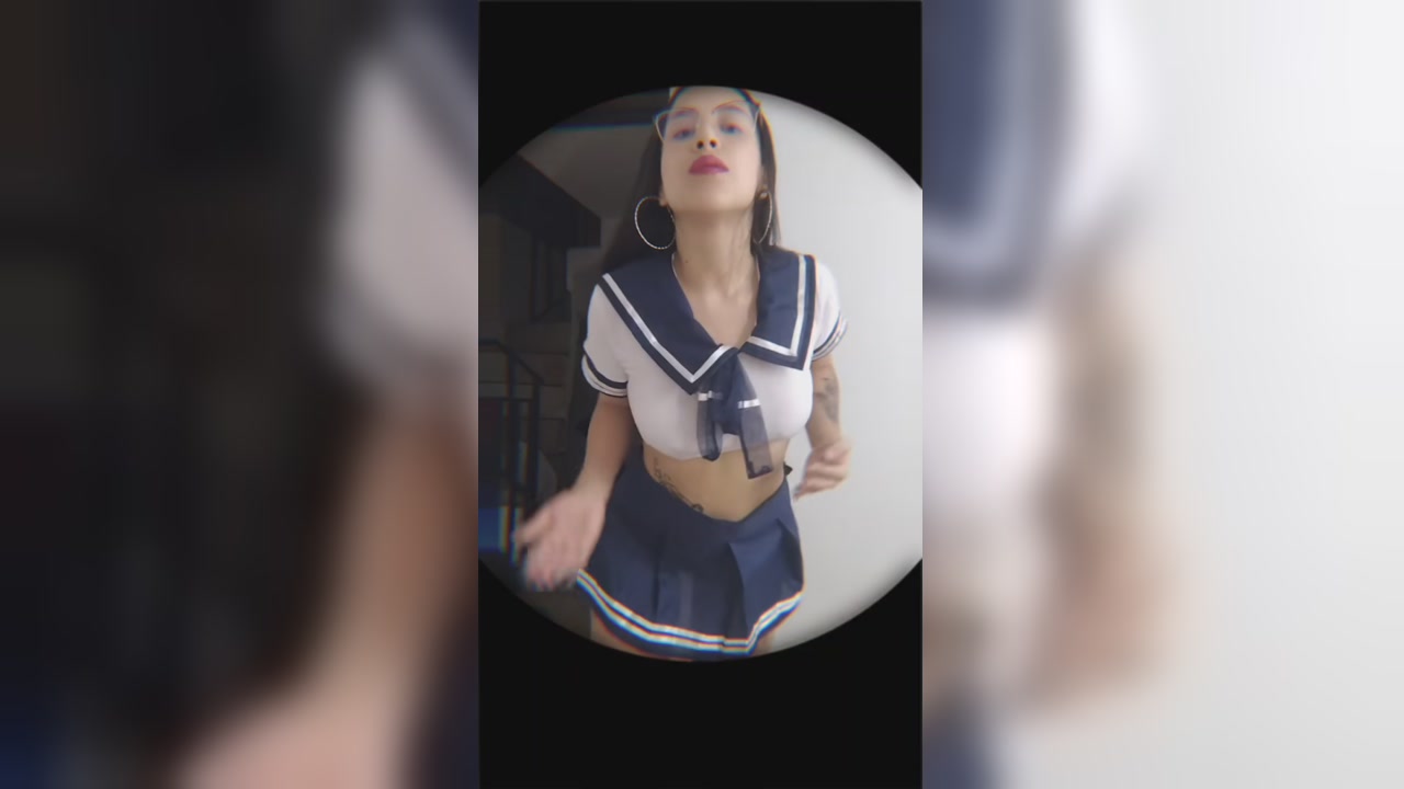 Sailor Outfit Brunette Teases With Money And Glasses